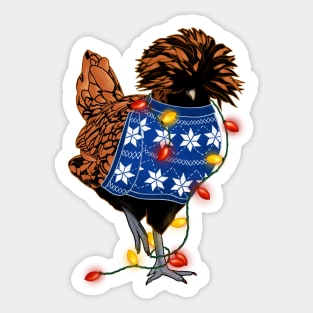 Golden-Laced Polish Chicken In Ugly Christmas Sweater Tangled In Lights Sticker